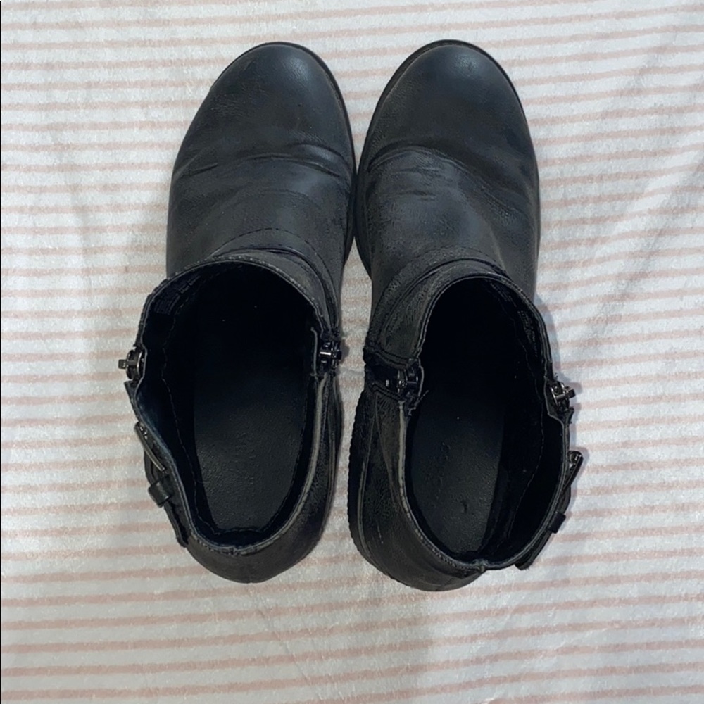 Sonoma faux leather black booties with buckles.